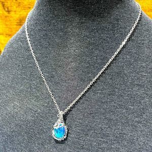 Silver Chain Necklace w/ Stunning Bright Blue Stone